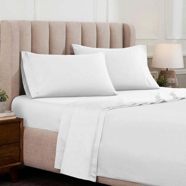 Egyptian Cotton 1500 Thread Count 4-Piece White Solid Queen Deep Pocket Sheet Set
