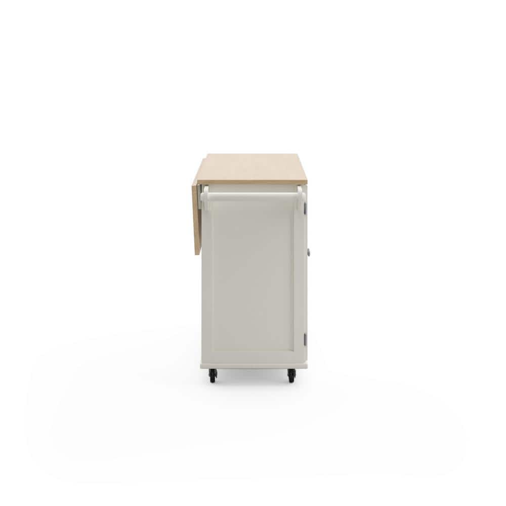 White Wood Drop Leaf Kitchen Cart with Spice Rack