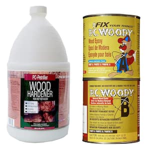 PC-Woody Wood Repair Epoxy Paste, Two-Part 96 oz. and 1 Gal. PC-Petrifier Wood Hardener