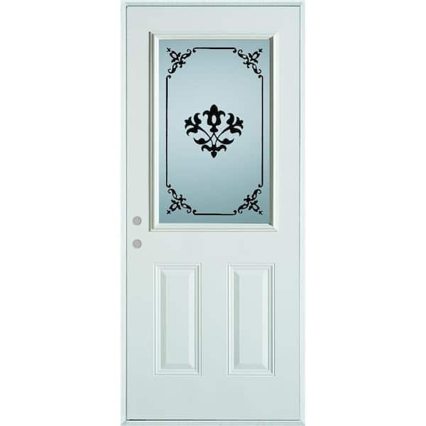 Stanley Doors 36 in. x 80 in. Silkscreened Glass 1/2 Lite 2-Panel Painted White Steel Prehung Front Door