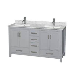 Sheffield 60 in. W x 22 in. D x 35 in. H Double Bath Vanity in Gray with White Carrara Marble Top