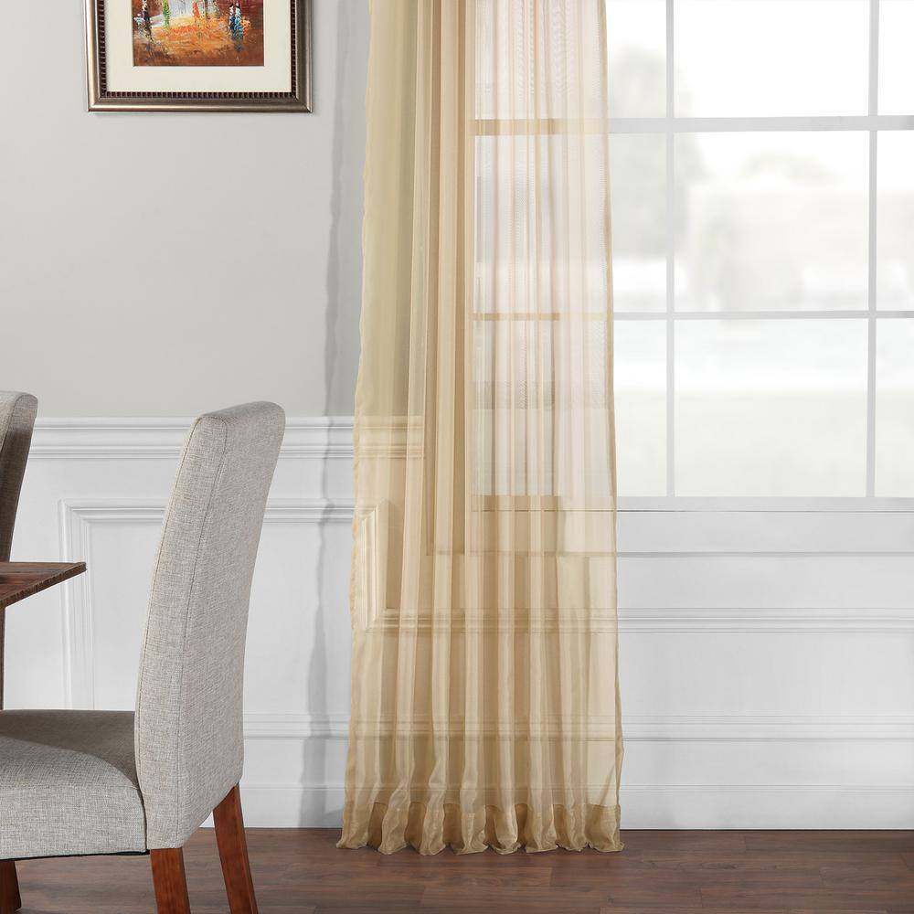 Soft Tan Sheer Polyester Rod Pocket Window Panels - 84"L x 50"W