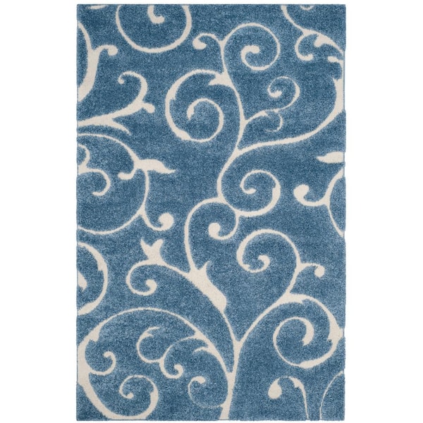 SAFAVIEH Florida Shag Light Blue/Cream 6 ft. x 9 ft. Floral Area Rug