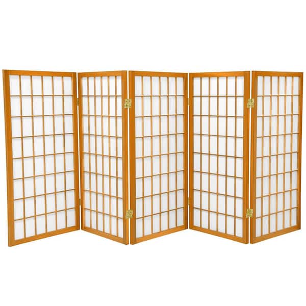 Oriental Furniture 3 ft. Short Window Pane Shoji Screen - Honey - 5 Panels