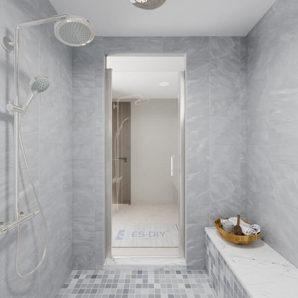 ES-DIY 30-32 in. W x 72 in. H Pivot Frameless Shower Door in Nickel with Clear Glass