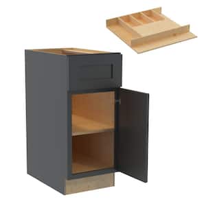 Newport 15 in. W x 24 in. D x 34.5 in. H Onyx Gray Painted Plywood Shaker Assembled Base Kitchen Cabinet Rt Cutlery Tray