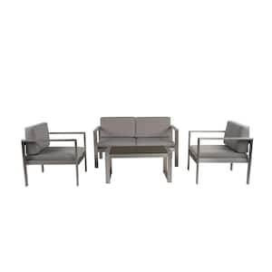 4 Piece Metal Sofa Seating Group For Patio Garden Outdoor with Gray Cushions