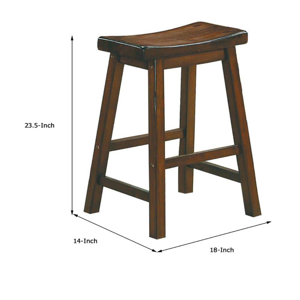 24" Brown Solid Wood Backless Saddle Counter Stool