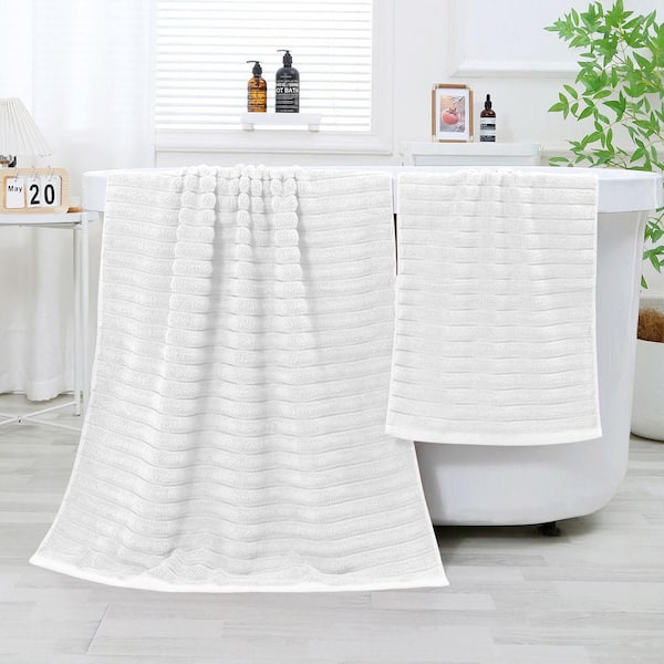 8 Piece Oversized White Cotton Bath Towel Set, Ultra Soft, Highly Absorbent Towels