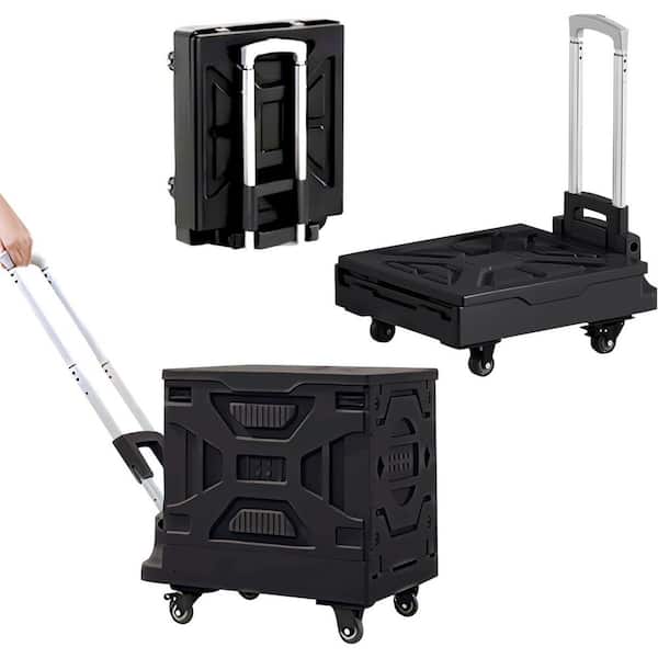 Foldable Rolling Utility Cart 19.68 in. Black Accent Cabinet Office Storage Cabinet with 1-Shelf Wheels, Lightweight