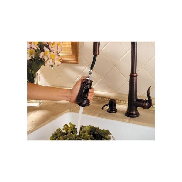 Pfister LF529MYPY Ashfield 1-Handle Pull-Down Kitchen Faucet with Soap Dispenser in Tuscan Bronze Water-Efficient Model Pfister LF529MYPY Ashfield 1-Handle Pull-Down Kitchen Faucet with Soap Dispenser in Tuscan Bronze Water-Efficient Model