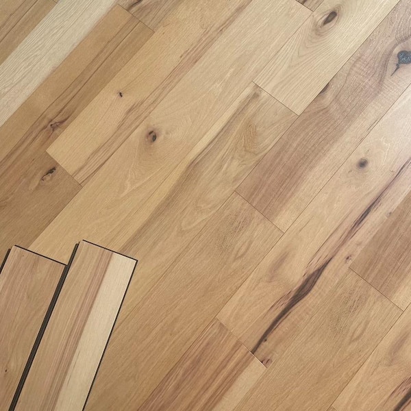 Take Home Sample - Natural Hickory 7/16 in. T x 5 in. W x 12 in. L Wire Brushed Engineered Hardwood Flooring
