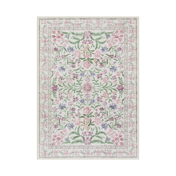 Oriental Floral Purple Soft Non-Slip 6 ft. x 9 ft. Living Room/Bedroom Indoor Area Rug