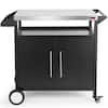 outermust Moveable Outdoor Cabinet Outdoor Grill Cart for Storage, Grilling and Pizza Oven, Multifunctional Silver and Black GC-02
