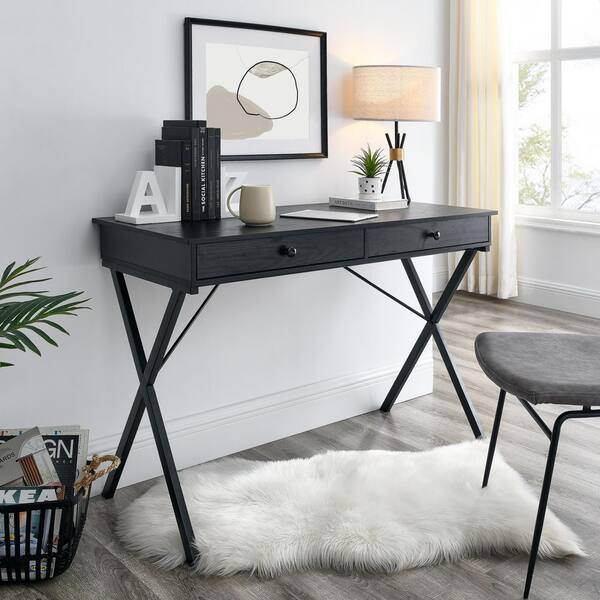 black writing desk with storage