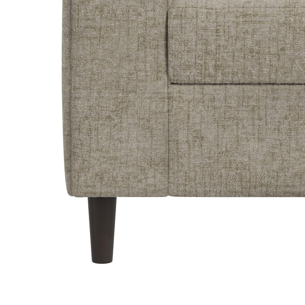Textured Taupe Chenille Fabric Lawson Sofa with Solid Wood Legs