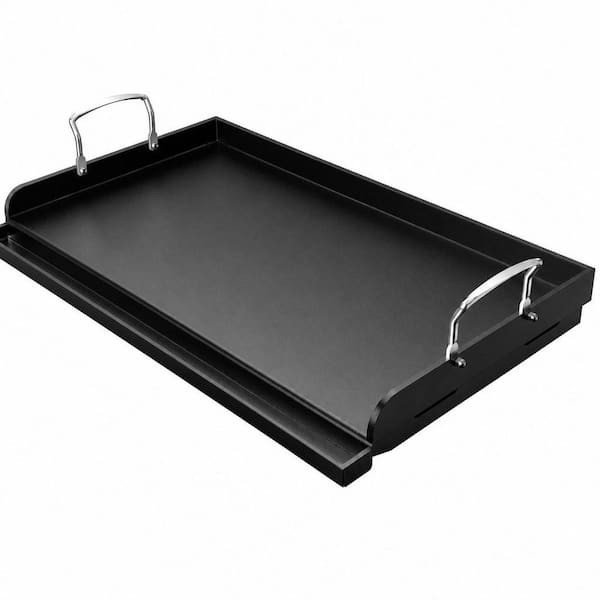 25x16 in. Nonstick Cast Iron Griddle for Gas Grill, Heavy Duty BBQ Flat Top with Grease Drain