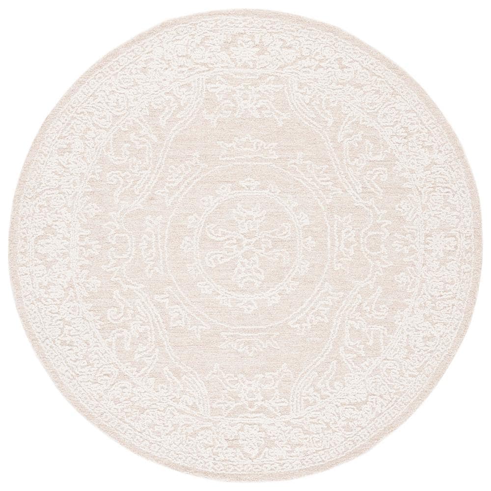 SAFAVIEH Abstract Ivory/Beige 6 ft. x 6 ft. Borders Floral Round Area ...