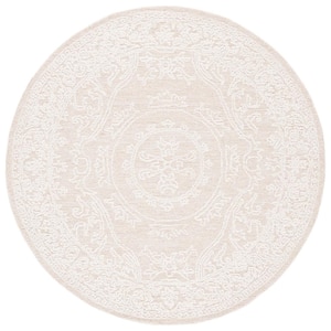 Abstract Ivory/Beige 6 ft. x 6 ft. Borders Floral Round Area Rug