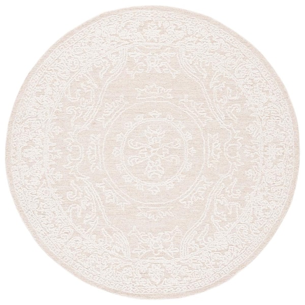 SAFAVIEH Abstract Ivory/Beige 6 ft. x 6 ft. Borders Floral Round Area Rug