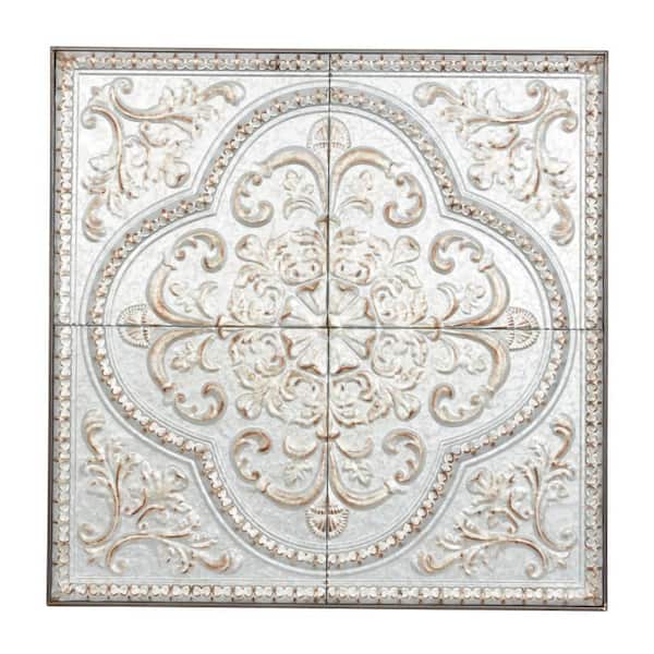 Litton Lane Metal Gray Scroll Wall Decor with Embossed Details