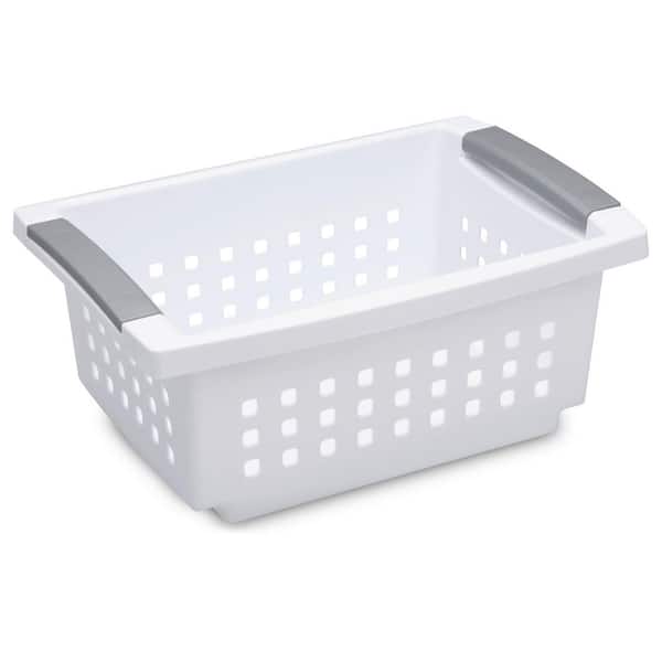 5.38 in. D x 8.63 in. W x 12.5 in. H White Small Stacking Basket with Titanium Accents (8-Pack)