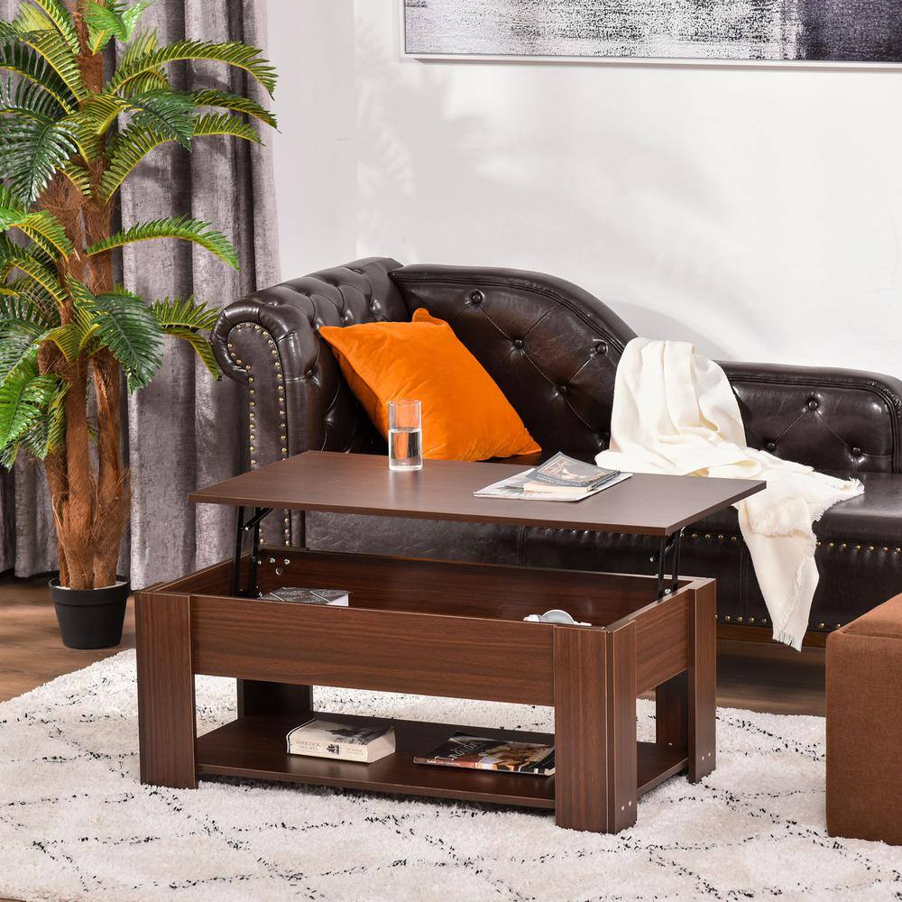 Modern Rectangular Lift-Top Coffee Table with Hidden Storage, Brown