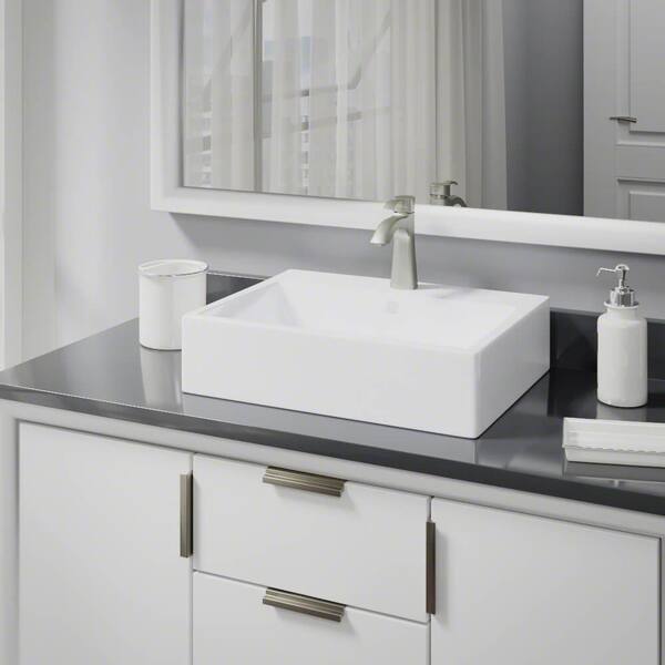 Rene Porcelain Vessel Sink in White with 7005 Faucet and Pop-Up Drain ...