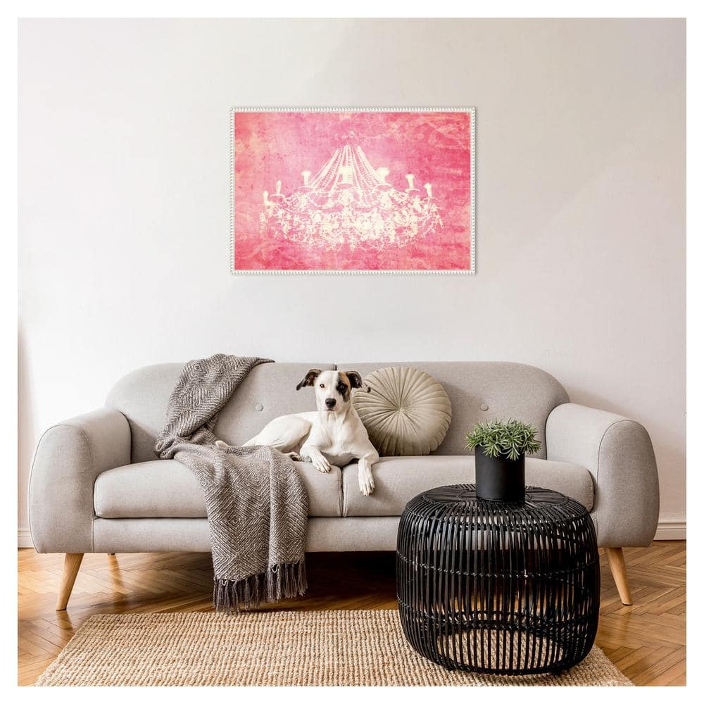 Pink Chandelier Abstract Canvas Wall Art with White Frame
