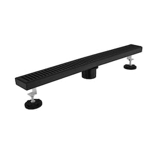 24 in. Linear Shower Drain, Included Hair Strainer and Leveling Feet in Matt Black