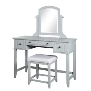 gray vanity desk with mirror