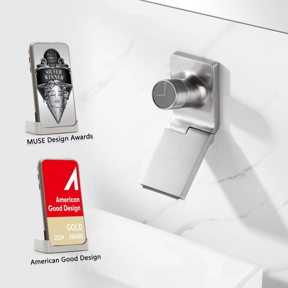 Brushed Nickel Wall Mount Bathroom Faucet with Adjustable Waterfall Spout