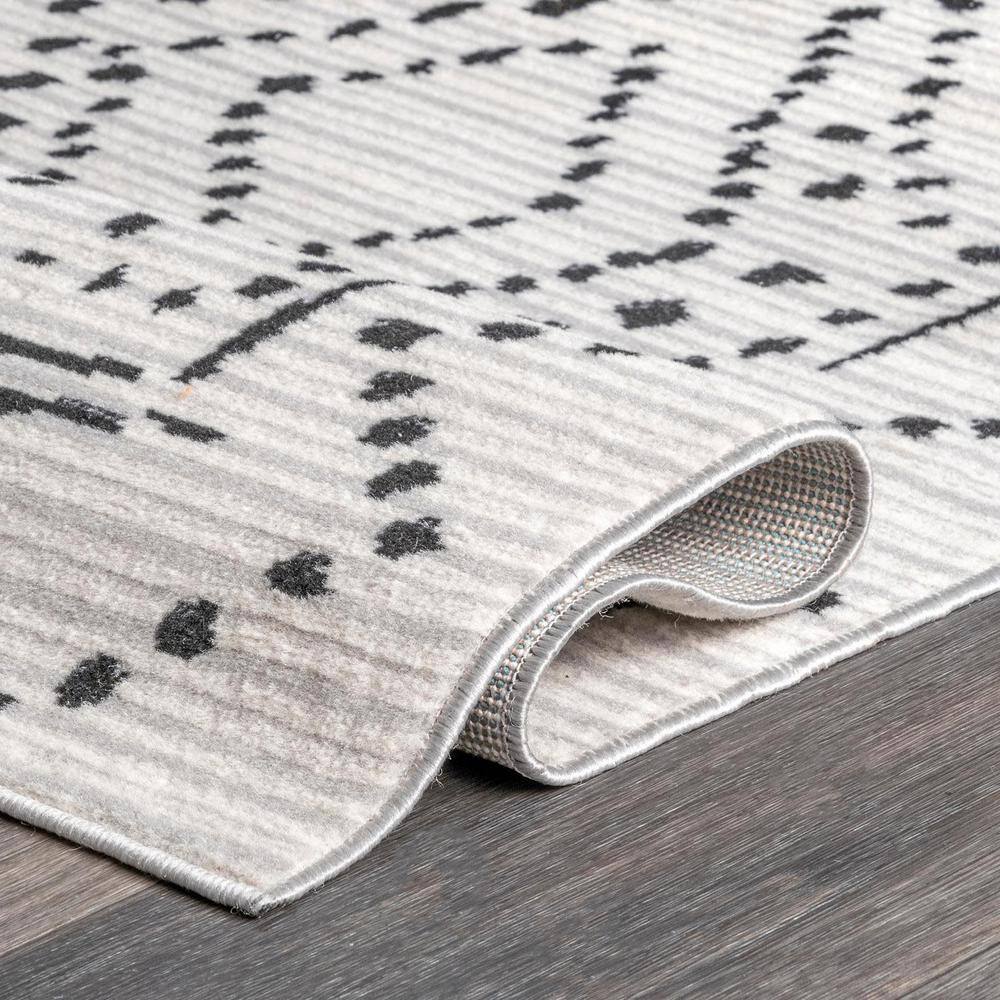 Mila Gray and White Moroccan Diamond Trellis Runner Rug
