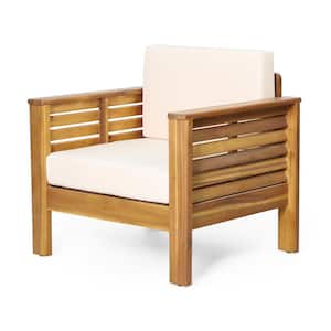 Michelle Teak Acacia Wood Outdoor Patio Lounge Chair with Cream Cushions