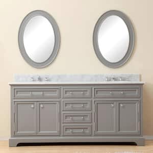 72 in. W x 21.5 in. D Vanity in Cashmere Grey with Marble Vanity Top in Carrara White and Mirror