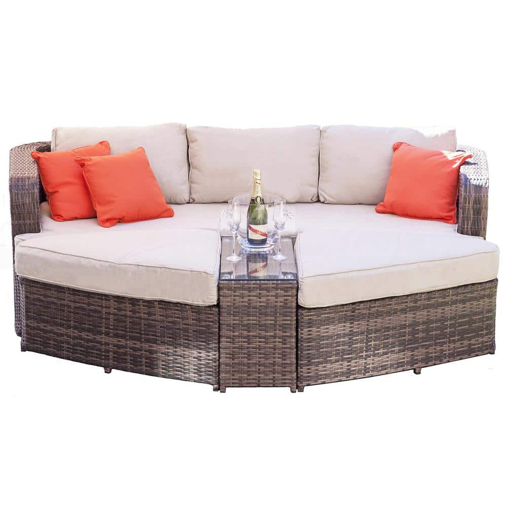 Garden Gear 160cm 3 Piece Rattan Daybed Outdoor Furniture Set with Extendable Canopy & Cushions Included With Cover, Brown