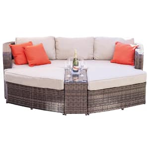 Marrakesh Brown 4-Piece Wicker Outdoor Daybed Set with Beige Cushions