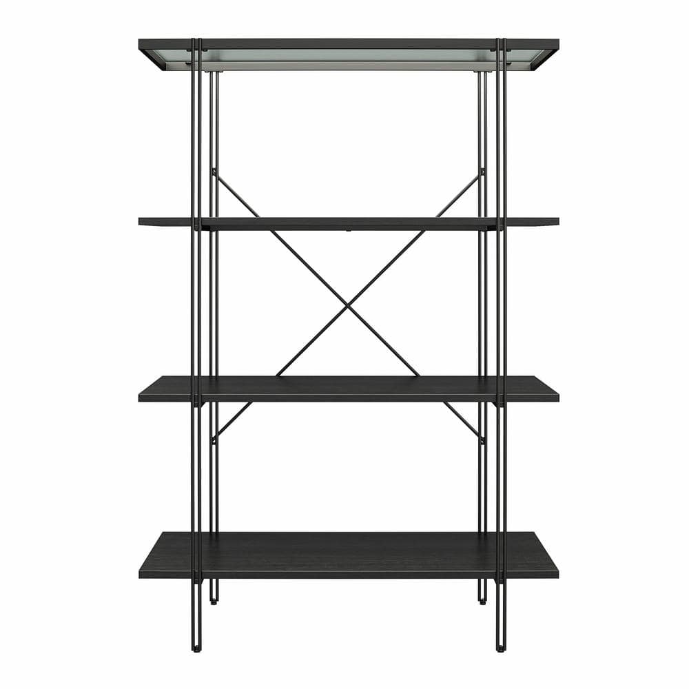 Lakeland, 46 in. Tall, Black Oak, Engineered Wood, 4 Shelf, Modern Bookcase