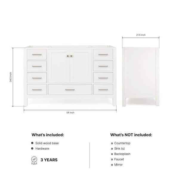 Cambridge 54 in. W x 21.5 in. D x 34.5 in. H Freestanding Bath Vanity Cabinet Only in White