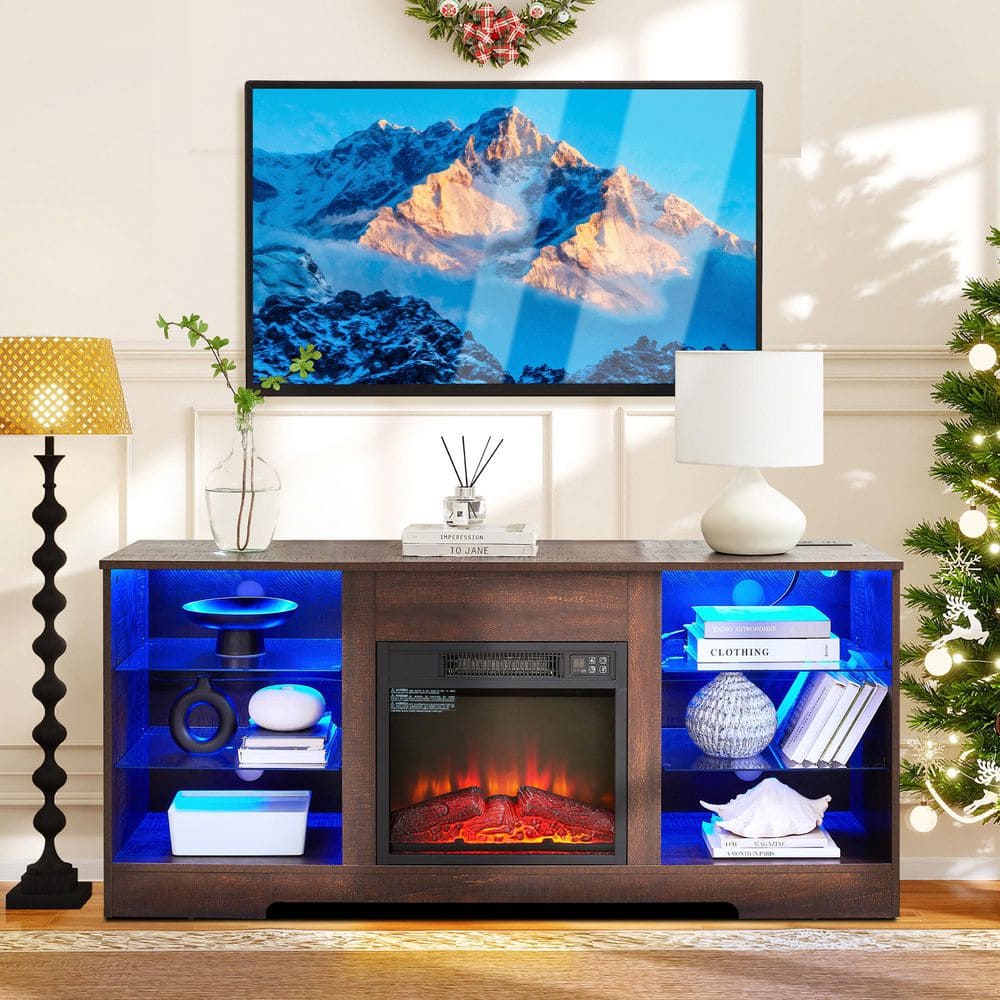 58 in. Freestanding Fireplace TV Stand with 18 in. Electric Fireplace insert, Adjustable Heat, Remote, Timer in Espresso price history on PriceWatchPro