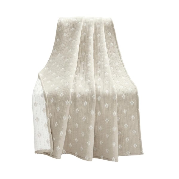 Lush Decor Hygge Kantha Pick Stitch Neutral/Off White Yarn Dyed Cotton Jacquard Throw