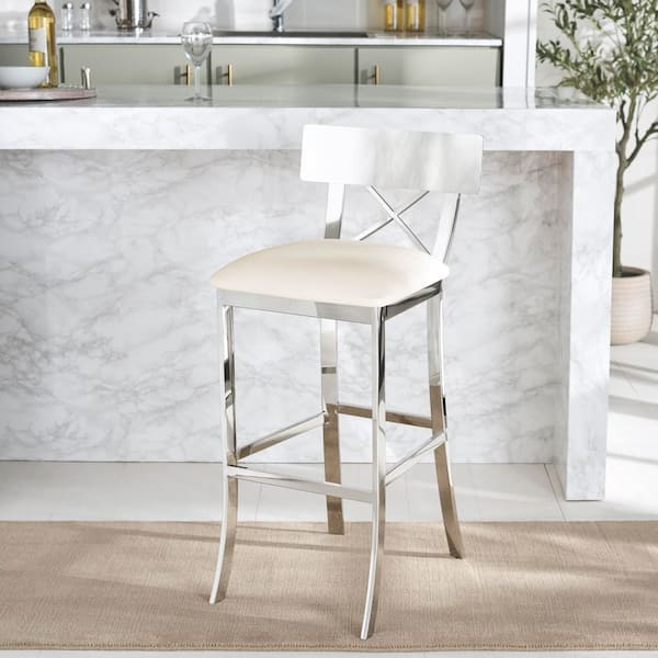 Zoey 30.5 in. Stainless Steel Cross Back Bar Stool in White