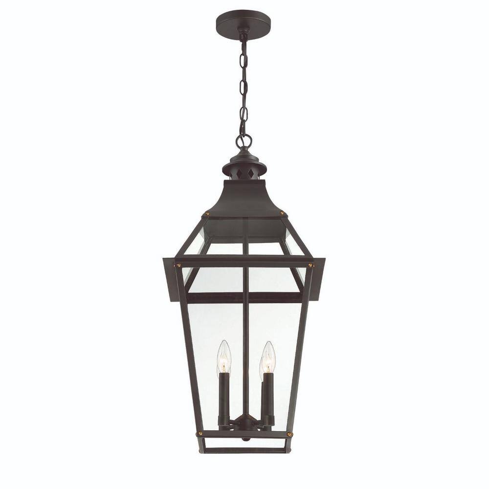 Jackson Matte Black and Gold 4-Light Outdoor Hanging Lantern