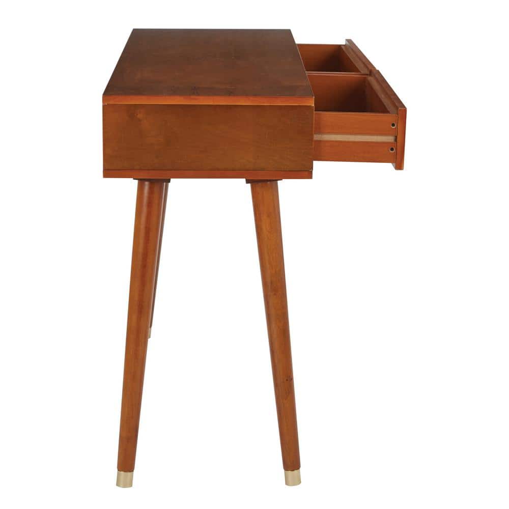 Mid-Century Walnut & Metal Console Table with Dual Storage Drawers