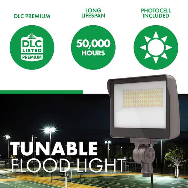 Selectable Color Temperature 150-Watt Equivalent 8700 Lumen 130-Degree Bronze Dusk to Dawn Integrated LED Flood Light