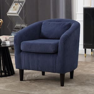 Modern Navy Blue Corduroy Upholstered Accent Chair with Wooden Legs