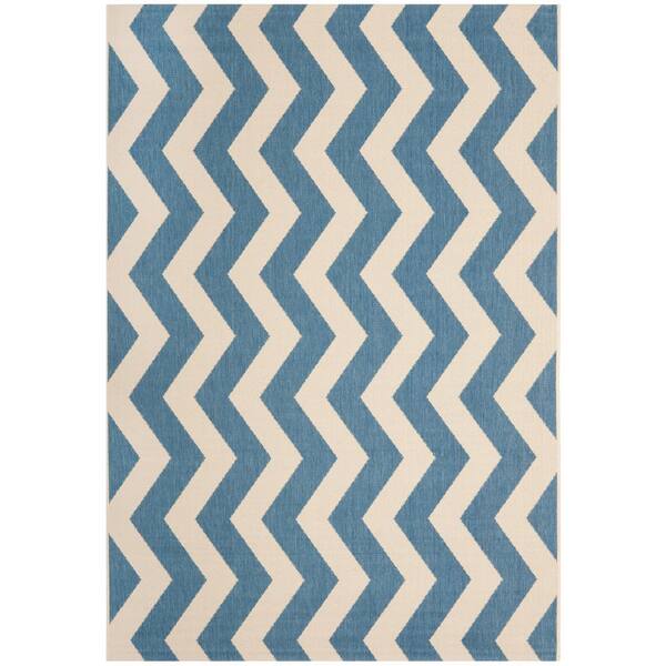 SAFAVIEH Courtyard Blue/Beige 7 ft. x 10 ft. Geometric Indoor/Outdoor Patio  Area Rug