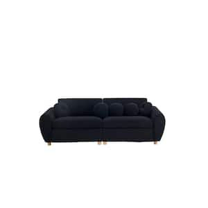 84.6 in Wide Round Arm Chenille Rectangle Modern Upholstered Sofa in Black