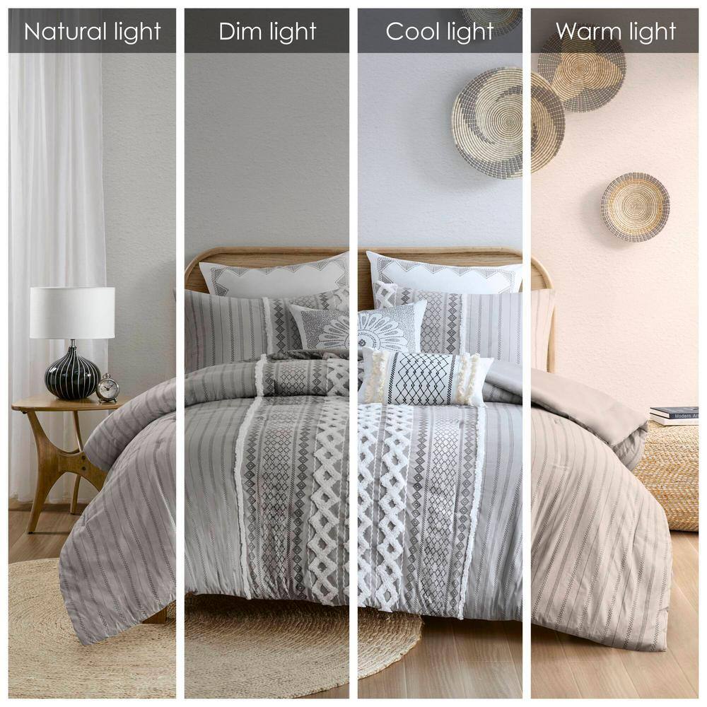 Gray Full Cotton Reversible Comforter Set with Chenille