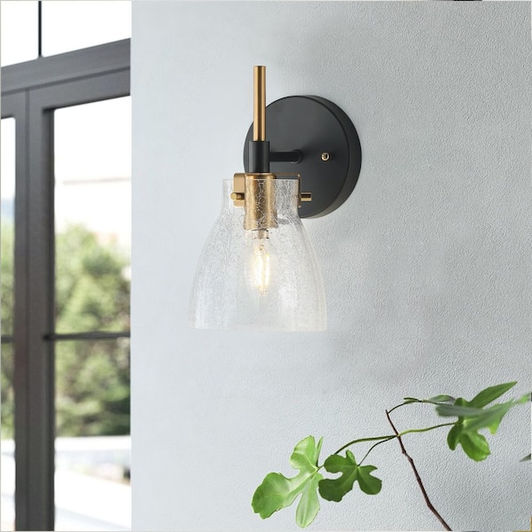 5.12 in. 1-Light Modern Bathroom Wall Sconce with Cracked Glass Shade Vanity Lighting Fixtures Over Mirror